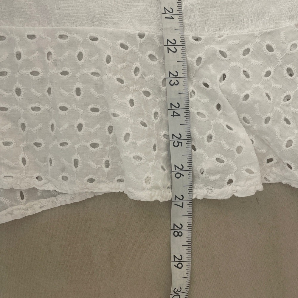 Lungo L Arno Linen Eyelet Ruffle TankTop White Feminine Coastal Made in Italy XL - Picture 6 of 9